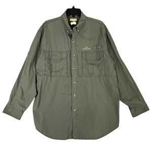 Saftbak Shirt Mens Large Green Button Up Stretch Vented Ducks Unlimited‎ Hunting